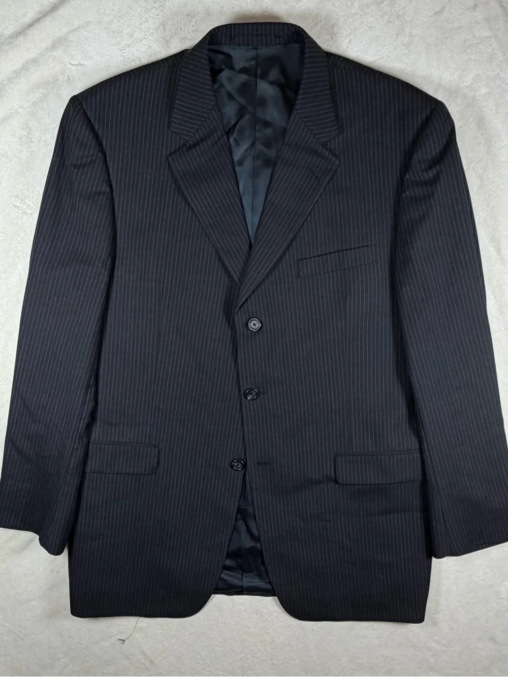 Burberry 46L 100% Wool Deisigner Men's Black Pinstripe Two-Piece Suit